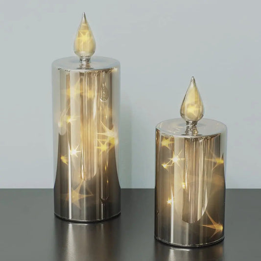 LED-Glaskerzen mit Rauchglas, 2er-Set
