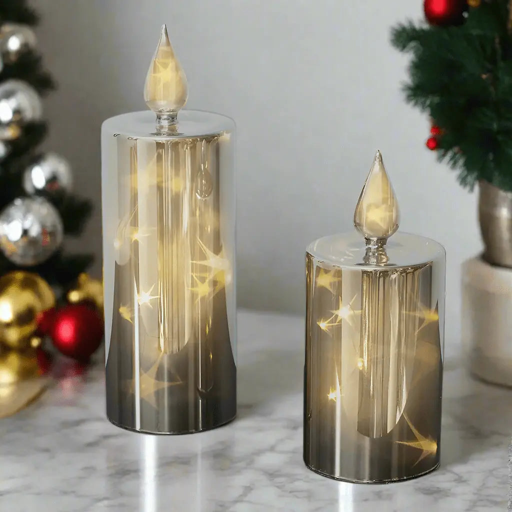 LED-Glaskerzen mit Rauchglas, 2er-Set