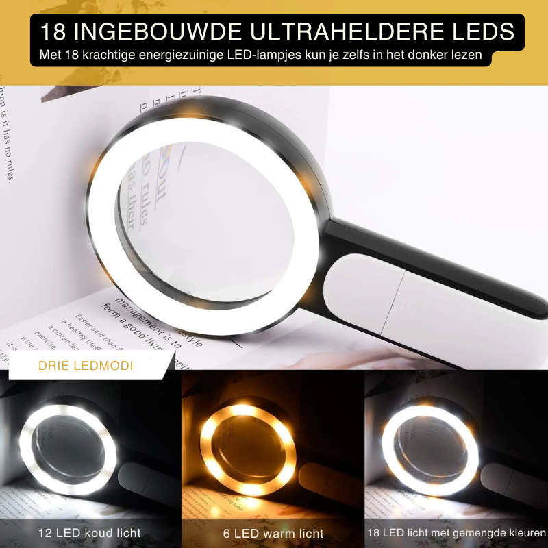 LED-Handlupe – 85 mm Glaslinse, 18 integrierte Leuchten
