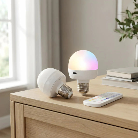 Wiederaufladbare RGB-LED-Lampe E27 mit Fernbedienung – Ganz ohne Kabel