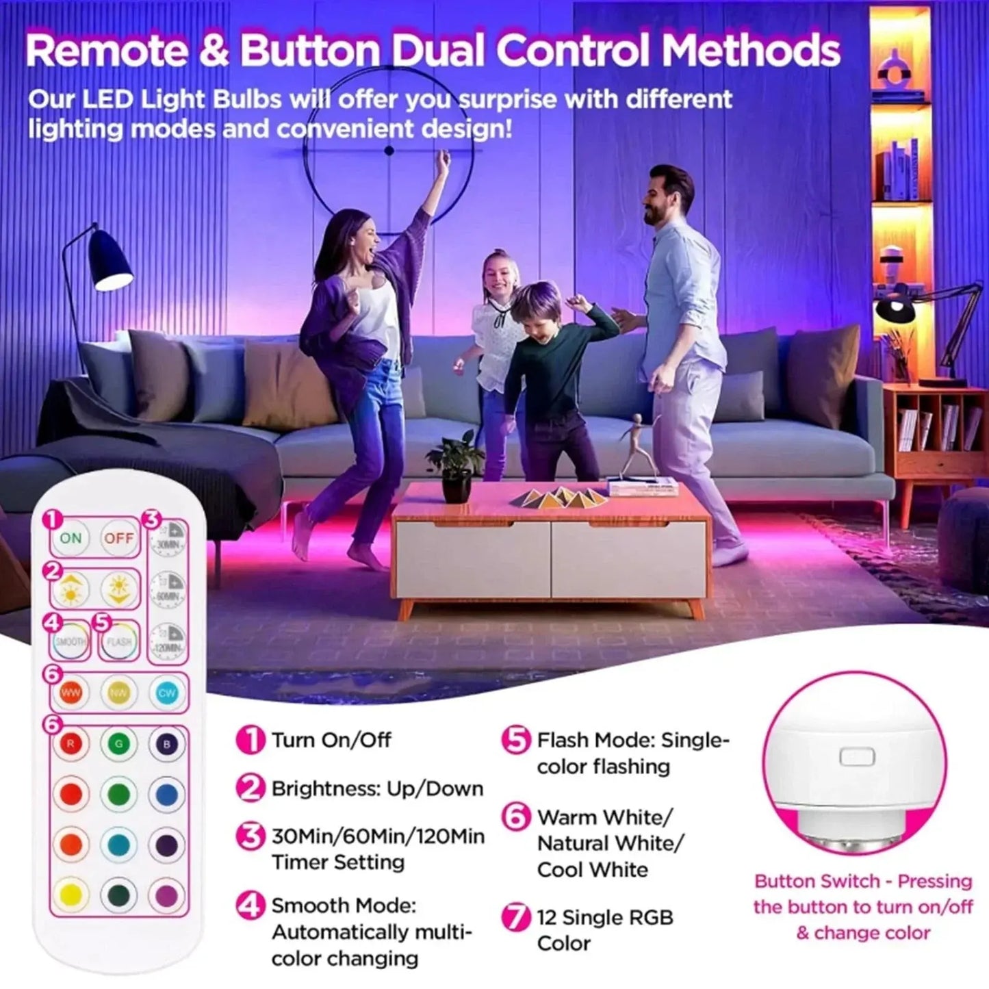 Wiederaufladbare RGB-LED-Lampe E27 mit Fernbedienung – Ganz ohne Kabel