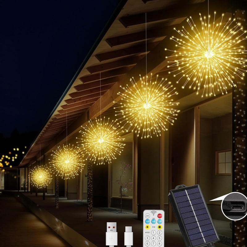 Solar-Feuerwerkslichter mit 200 LEDs - Warmweiß, Weiß, Bunt