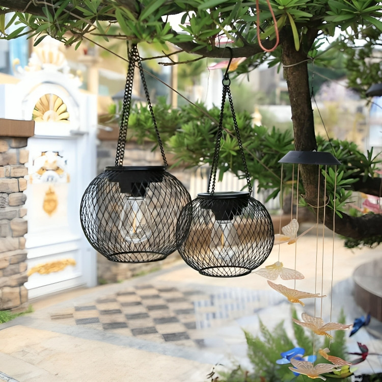 Solar-Gartenlaterne mit Metallgitter - Retro Design